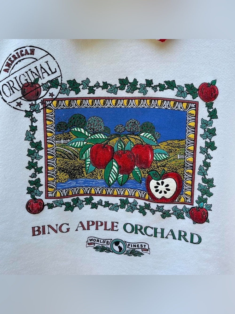 90s Sears NWT Bing Apple Orchard Fleece Sweatshirt Plus Size 1X Grandma Fall - Picture 2 of 15